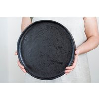 Black Tray Rustic, Large Ceramic Platter 13"" Round, Serving Xl Pottery Dinner Coffee Table Tray, Kitchen Island Decor, Serveware, Chef Gift | Etsy (US)