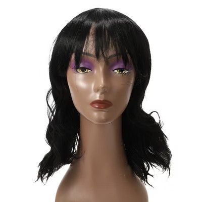 Unique Bargains Women's Fluffy Curly Wavy Medium Long Hair Curly Wig 16" with Wig Cap Black | Target