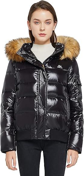 Amazon.com: Orolay Women's Thickened Winter Bubble Down Coat Shiny Puffer Jacket with Fur Hood Ca... | Amazon (US)