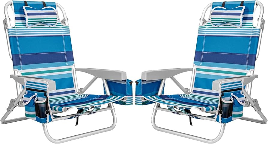2Pk Aluminum Extra Wide 5-Position Lay Flat Folding Backpack Beach Chairs for Adults, with Cooler... | Amazon (US)