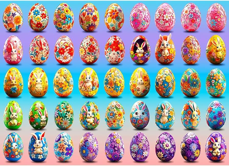 Bgraamiens Puzzle-1000 Pieces Colorful Easter Eggs Puzzle Easter Rabbits Puzzle,Creative 3D Patte... | Amazon (US)