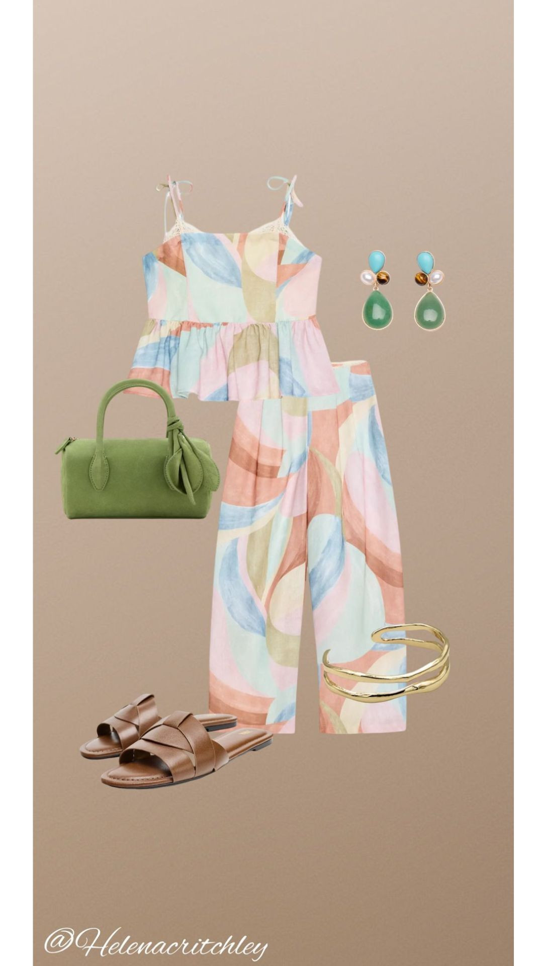 Pastel Print Co-ord!

Printed Peplum Top, Wide Leg Printed Trousers, Green Mini Bag, Gold Cuff Bracelet, Statement Earrings, Tan Slide Sandals, Summer Holiday Outfit, Resort Wear, Colourful Co-Ord Set, Holiday Style 

 #LTKuk #LTKsummer #LTKeurope