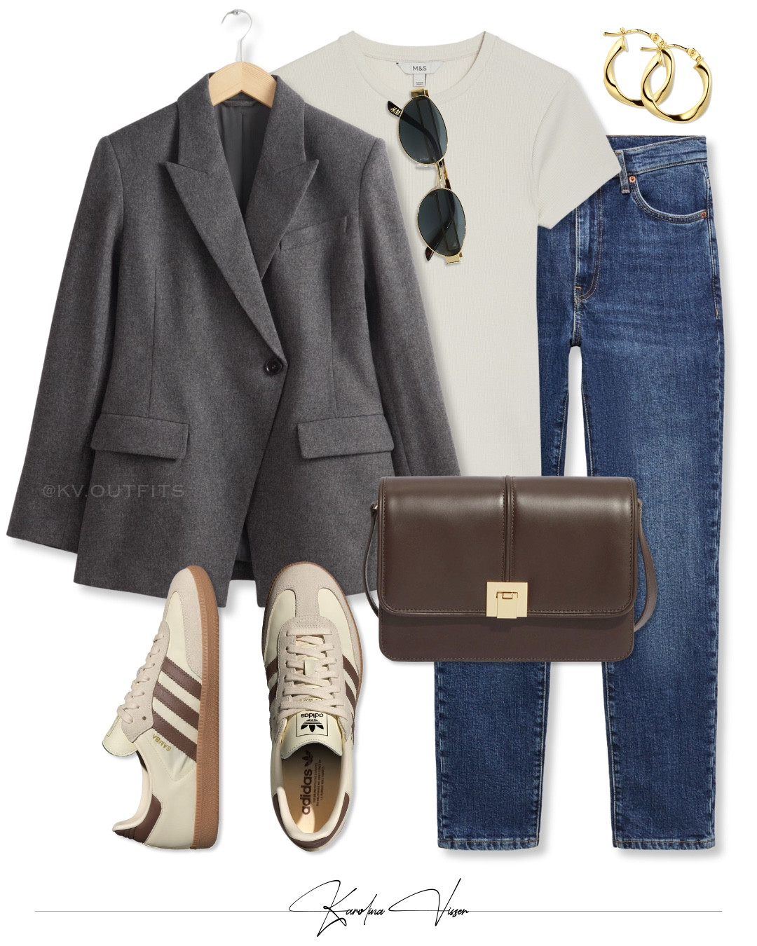 OOTD Casual blazer look 🩶👟 

Grey wool blazer, cream ribbed t-shirt, blue slim fit jeans, cream and brown trainers, brown leather bag.

Blazer - &OtherStories
Top - M&S
Jeans - Mango
Shoes - Adidas
Bag - &OtherStories
Sunglasses - H&M

Tags: grey wool blazer &otherstories blue denim cropped slim fit jeans mango cream ribbed t-shirt h&m polarised sunglasses gold frames small gold hoop earrings classic brown leather bag cream and brown adidas samba casual style casualwear elevated basics timeless chic style everyday look

#LTKsummer #LTKspring #LTKstyletip