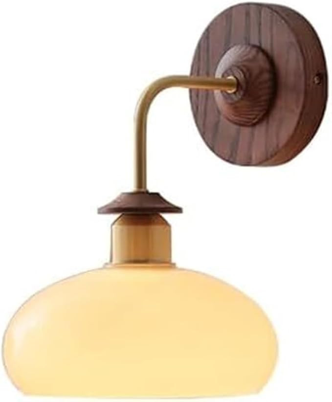 Sturdy Modern Brass Wall Lamp Nordic Wood Sconce Cream Glass Light Mid Century Home Decor Lightin... | Amazon (US)