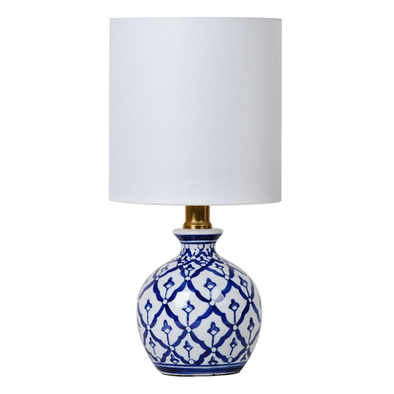 Providence Blue & White Printed Mini Table Lamp with Shade, 12" | At Home
