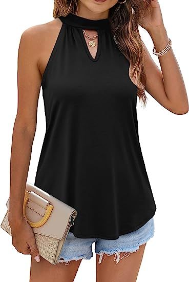 AGSEEM Tank Top for Women Summer Halter Neck Tops Keyhole Sleeveless Shirts Loose Fit | Amazon (US)