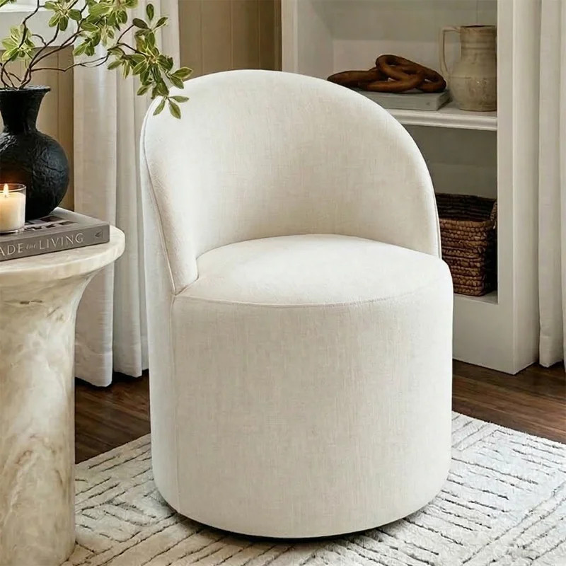 Small Linen Upholstered Rolling Barrel Swivel Chair With Hidden Casters | Wayfair North America