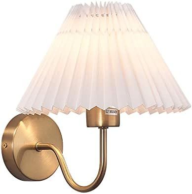 Elksdut Bedside Wall Lamp Rustic Wall Sconce with Pleated Fabric Shade, French Retro E27 Wall Mounte | Amazon (US)