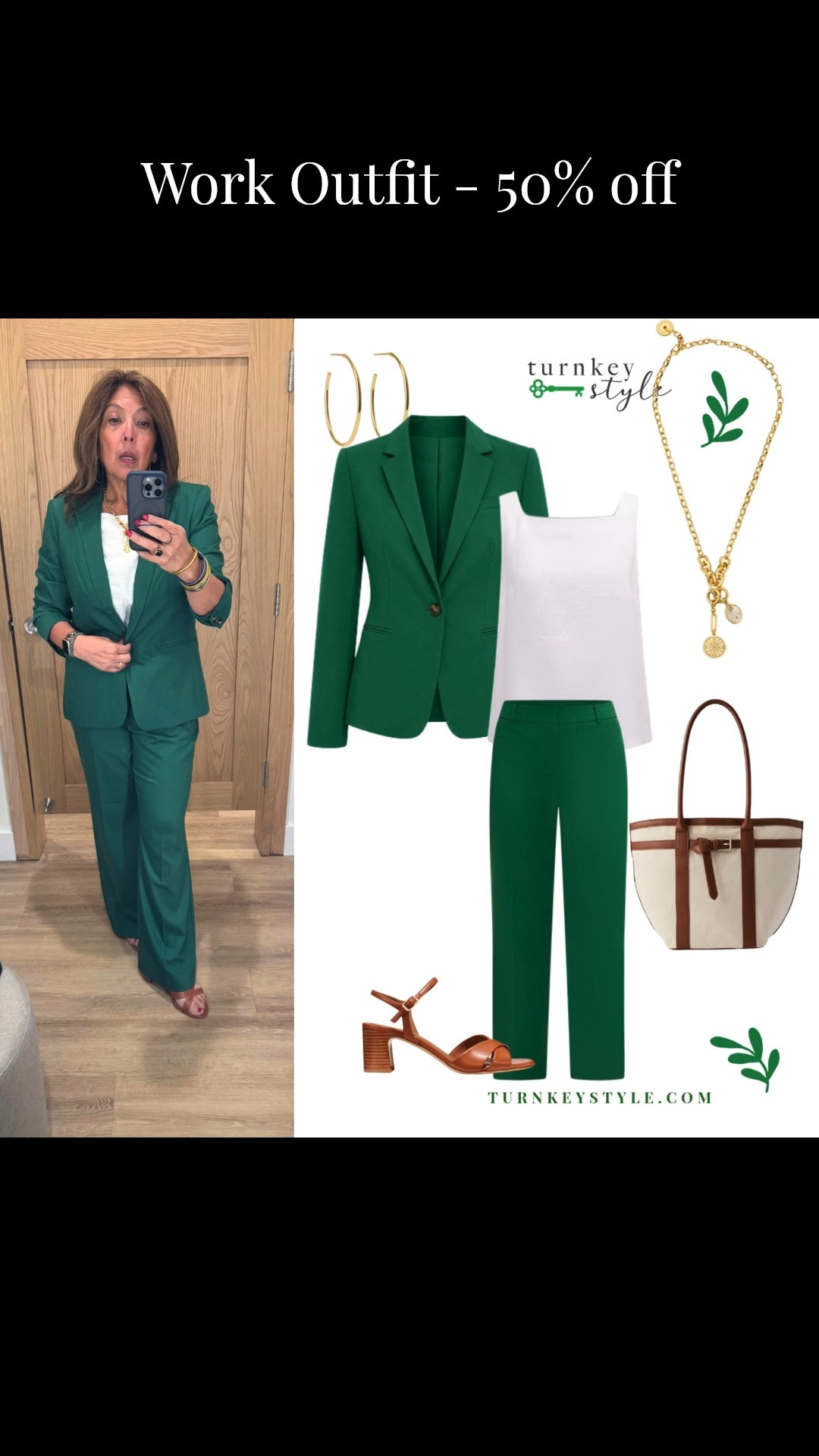 Love this work outfit that all 50% off. 
Fits true to size 

I’m Elisa, a wardrobe stylist, founder of Turnkey Style, and author of The Style Advantage: I Say What HR Can’t. I work with one on one with professional women as well as leaders and corporate teams so they show up authentically, on brand, and with confidence. 
I’m also a mom of two grown boys, a wife, a post-menopausal woman in business, 5’4”, a size 12/14 on the bottom and L on top. 
I’ve been everything from a size 10–18+, which is why fit, function, and real life always come first.

#LTKootd #LTKWorkwear #LTKSaleAlert