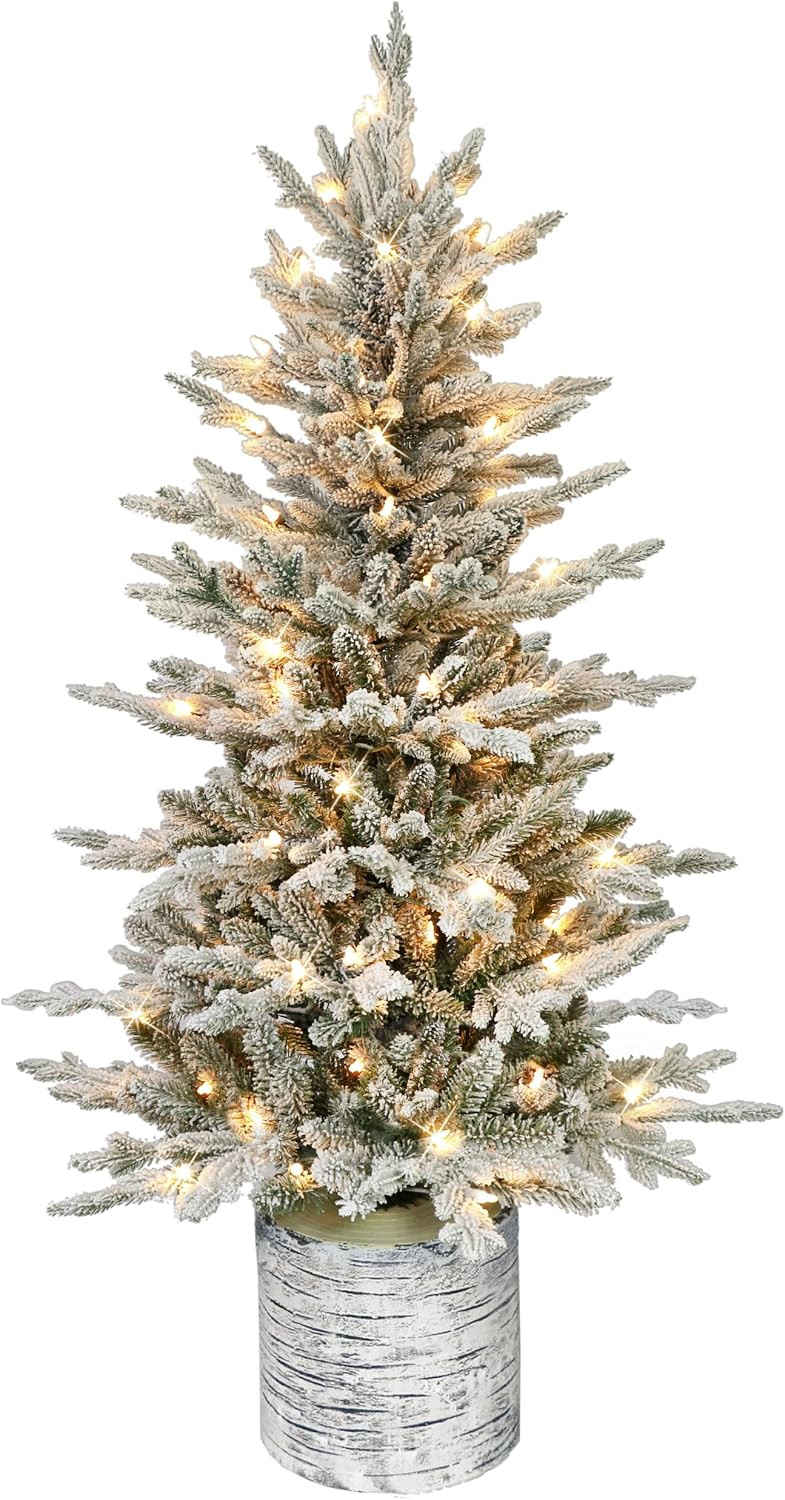 Puleo International 4.5ft Pre-Lit Potted Flocked Arctic Fir Christmas Tree | Amazon (US)