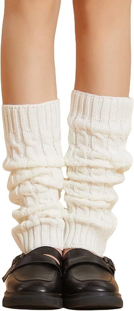 COZYEASE Women's Solid Cable Knit Leg Warmers Knitted Crochet Winter Socks | Amazon (US)