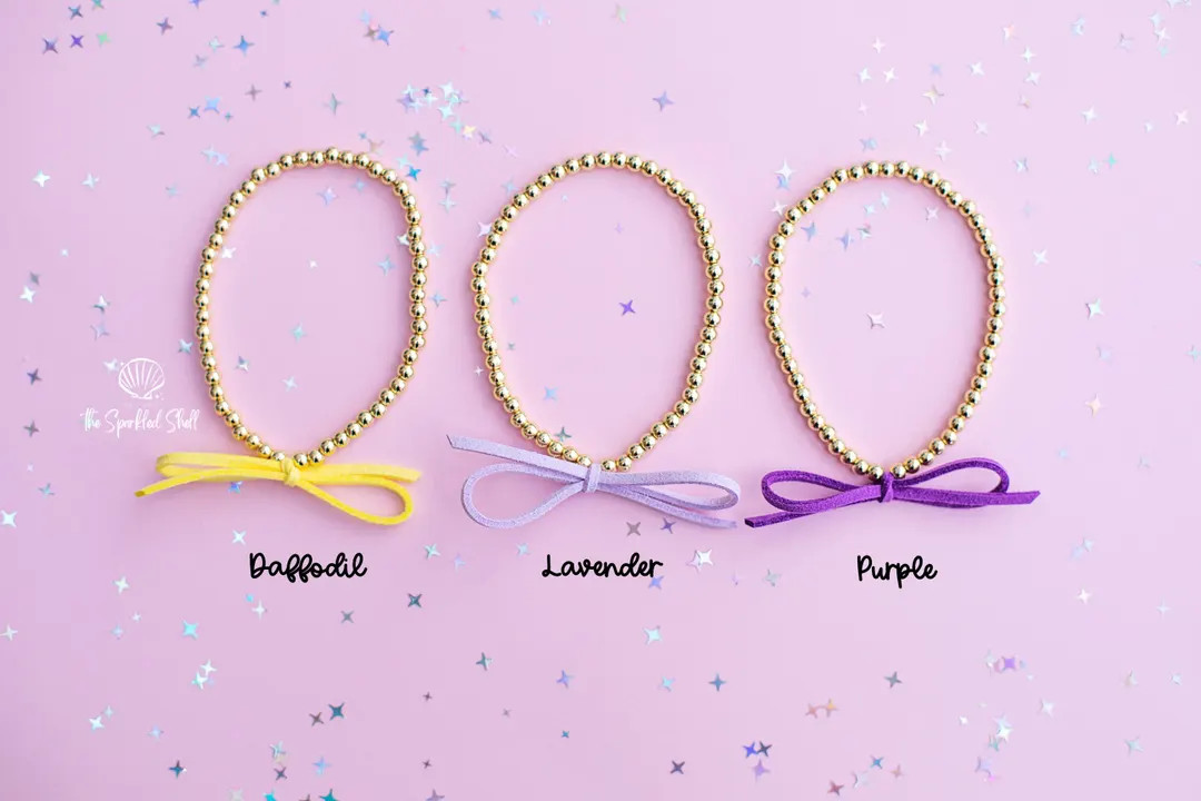 Beaded Stretch Suede Bow Bracelet - (choose Color Bow) - Choose Setting Color, 4mm Small Beads - ... | Etsy (US)