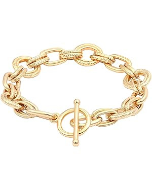 SOFYBJA 18k Gold Plated Personalized Chunky Cuban Oval Link Chain Bracelets for Men Toggle Rope B... | Amazon (US)