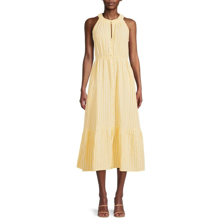 Time and Tru Women's Sleeveless Double Cloth Midi Dress | Walmart (US)