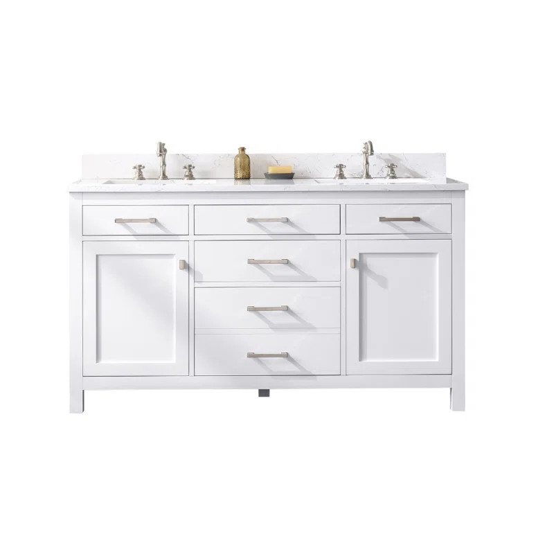 Saur 60'' Free Standing Double Bathroom Vanity with Engineered Stone Top | Wayfair North America