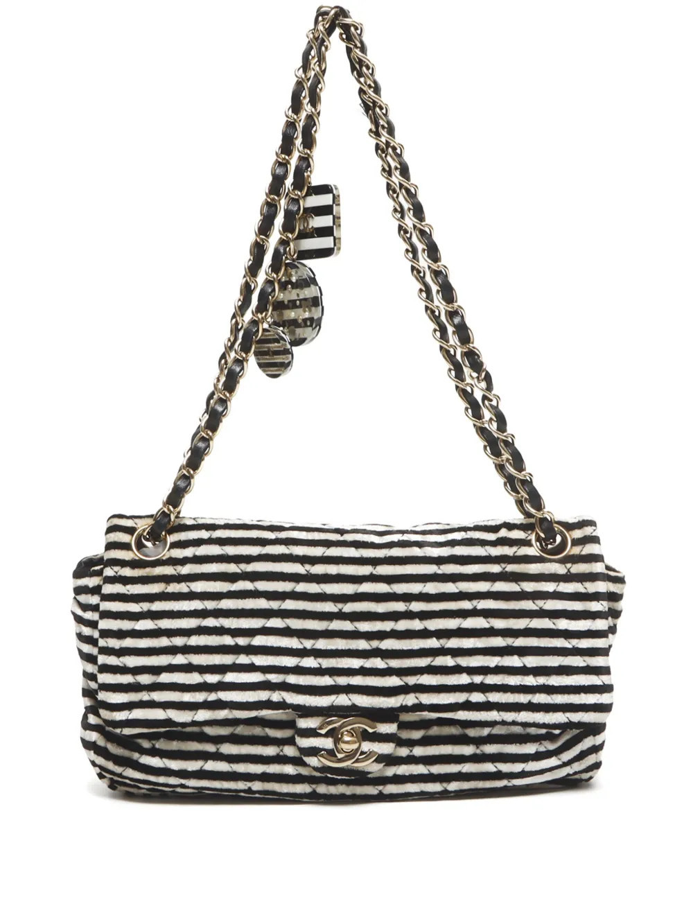 CHANEL Pre-Owned 2006 striped shoulder bag - Black | Farfetch Global