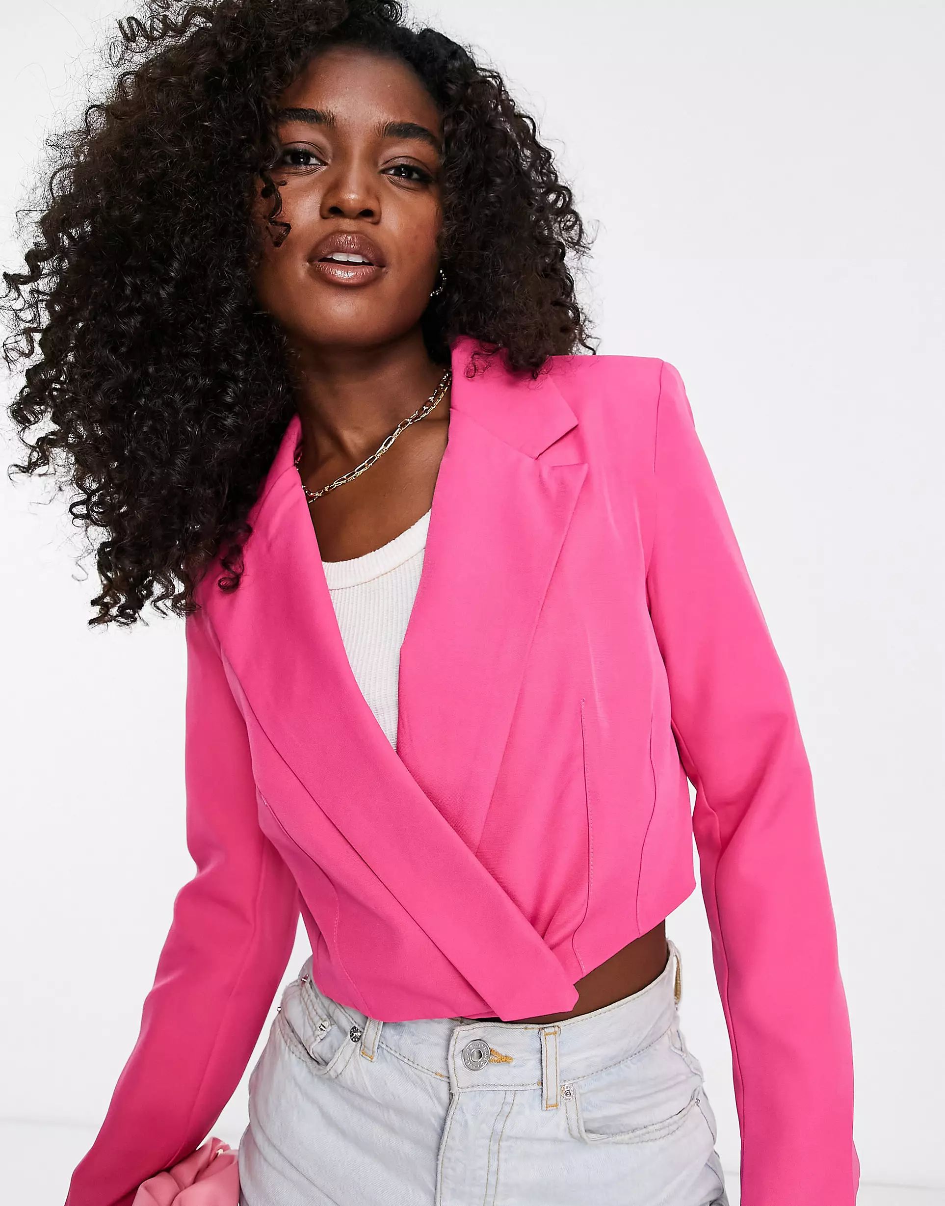 New Look cropped blazer in bright pink | ASOS (Global)