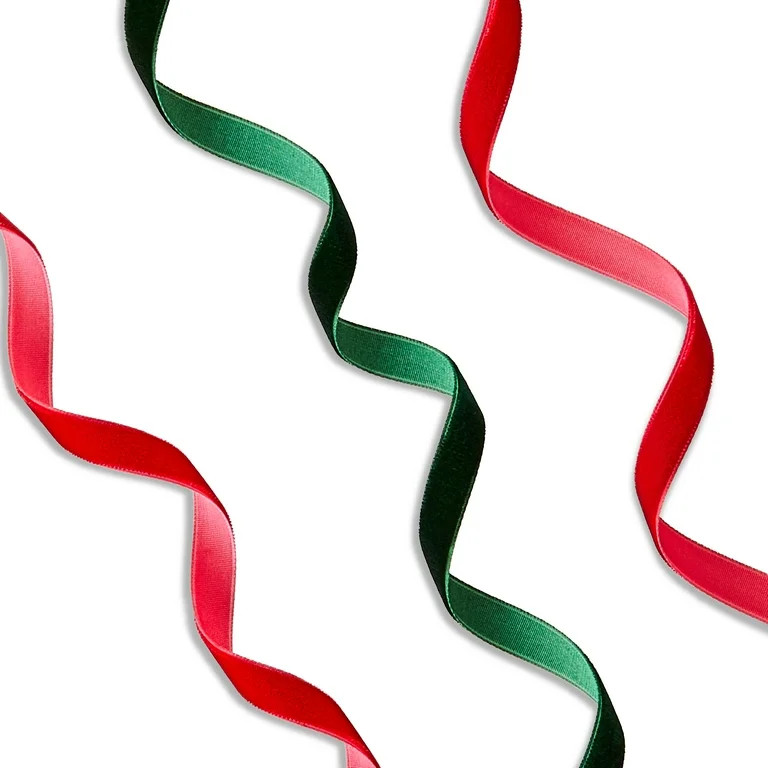 Red and Green Velvet Christmas Ribbons, 12', 3 Pack, by My Texas House | Walmart (US)
