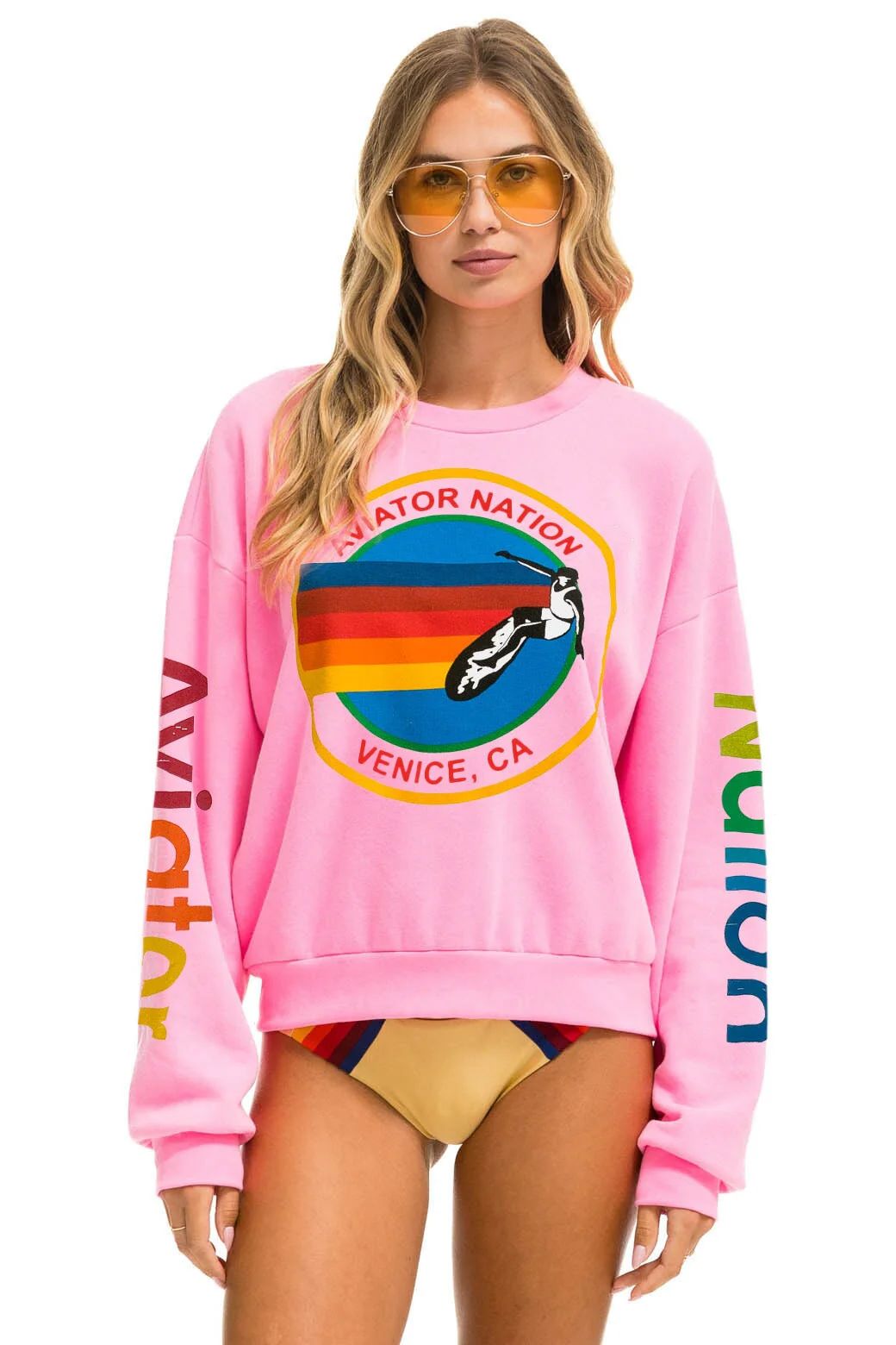 AVIATOR NATION RELAXED CREW SWEATSHIRT - NEON PINK | Aviator Nation