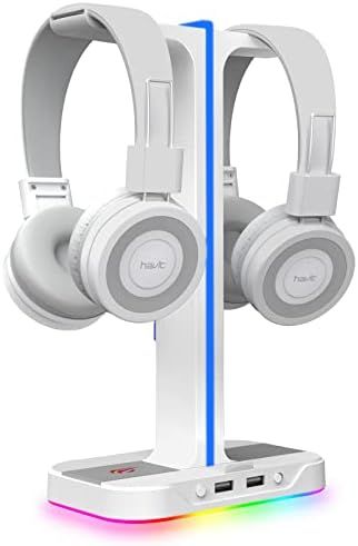 Havit RGB Gaming Headphone Stand Desk Dual Headset Hanger Base with Phone Holder & 2 USB Ports fo... | Amazon (US)