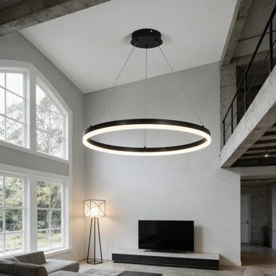 Modern LED Ring Chandelier With Remote Control, Dimmable Adjustable Suspension For High Ceilings, Dining Room Living Room Kitchen Island Pendant Light | Wayfair North America