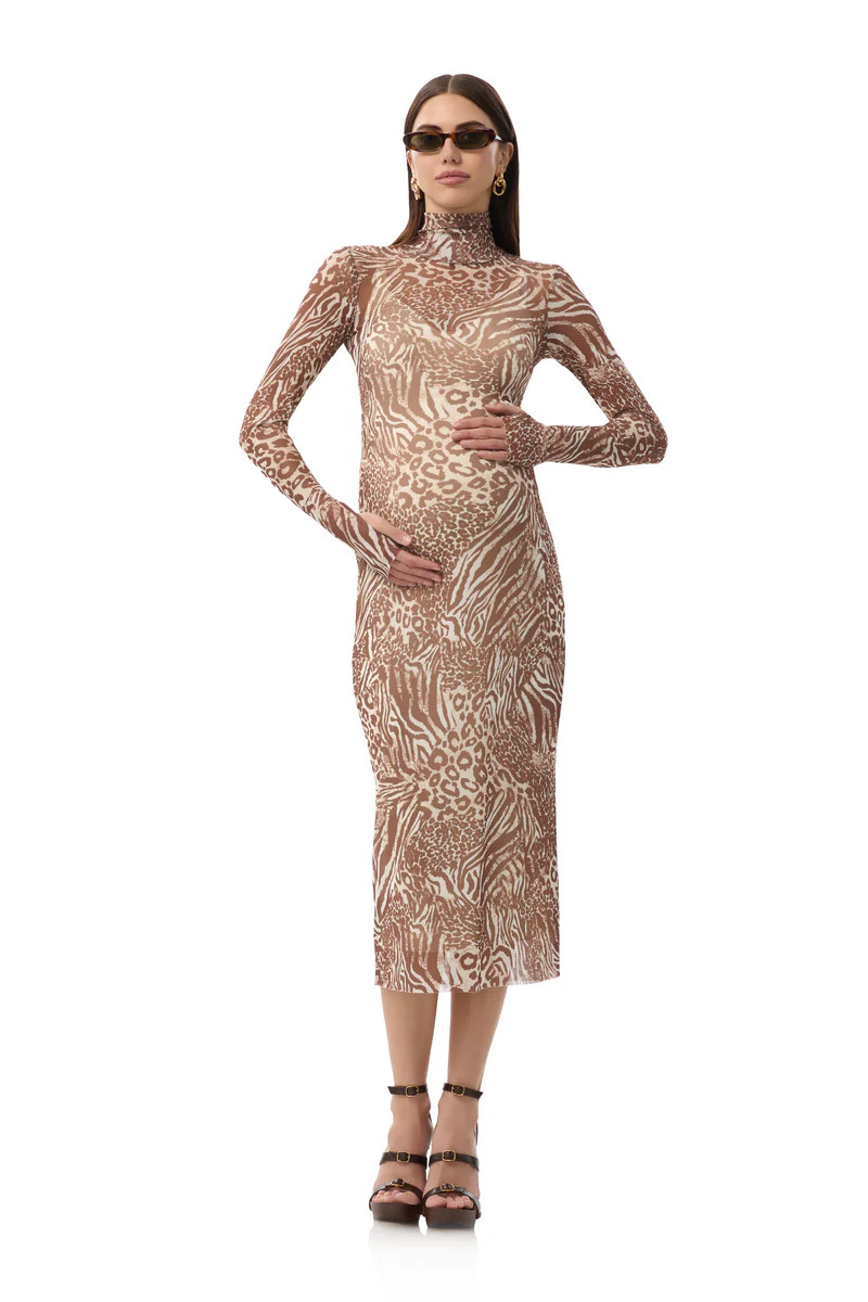 Shailene Dress - Taupe Animal | ShopAFRM