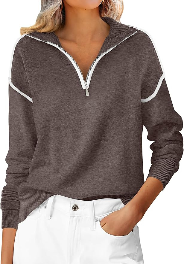 ANRABESS Womens Quarter Zip Sweaters Fall Long Sleeve V Neck Shirts Collared Business Casual Tops... | Amazon (US)