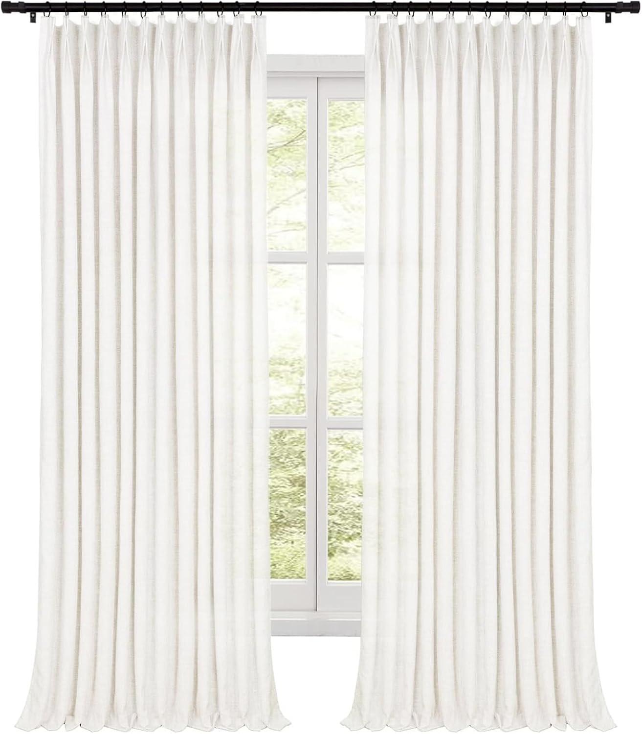 HOMERILLA Pinch Pleated Curtains 96 Inches Long,Unlined Room Darkening Drapes for Living Room,Lille Linen Pinch Pleated Curtains for Sliding Glass Door,W52 x L96,White,1 Panel. | Amazon (US)