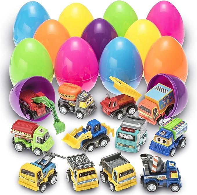 Prextex Toy Filled Easter Eggs Filled with Pull-Back Construction Vehicles | Amazon (US)
