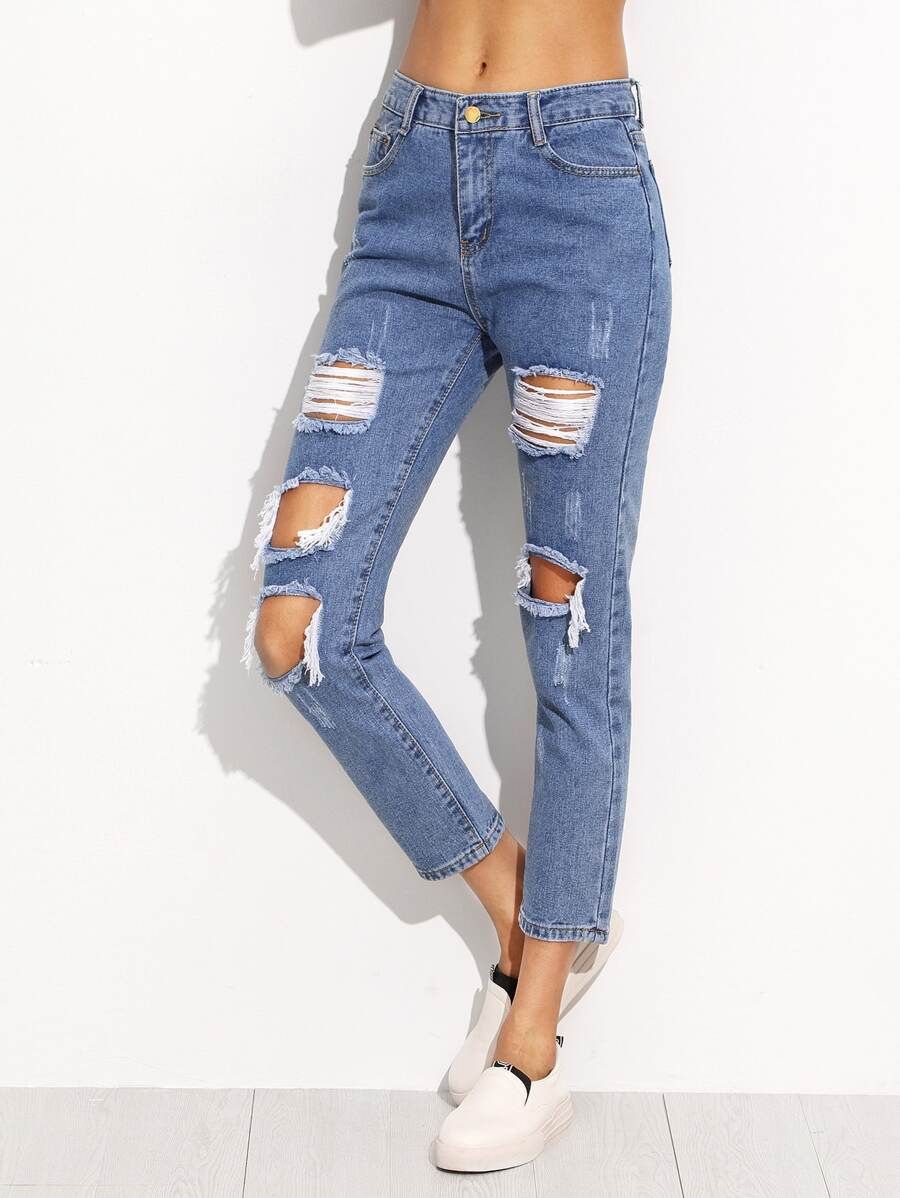 Distressed Ankle Jeans | SHEIN