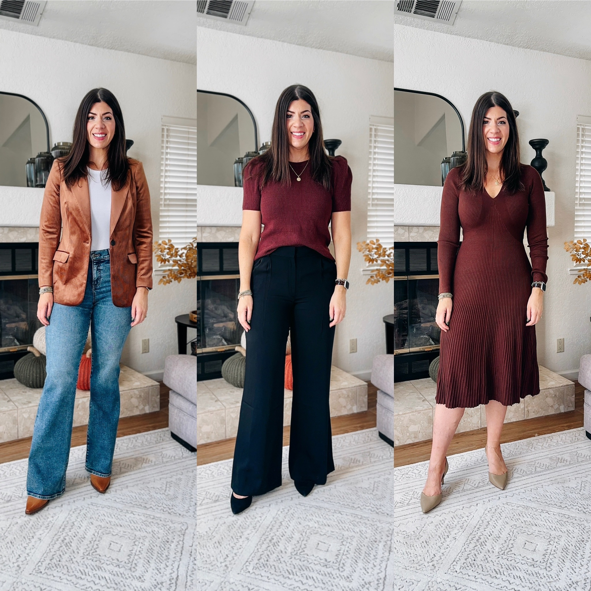 Dresses-medium
Black wide leg pant-10 Long
Puff sleeve sweater-small
Blazer-medium
Flares - 8 Long (size down if in between)
Wide leg leather pant-8 Long (size up if in between)
Off the shoulder bodysuit-medium 

#LTKmidsize #LTKworkwear #LTKsalealert
