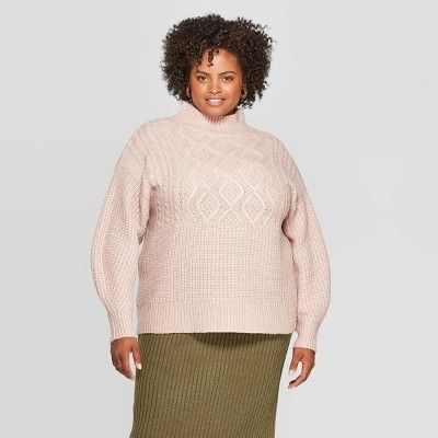 Women's Plus Size Long Sleeve Cable Turtleneck Sweater - A New Day™ | Target