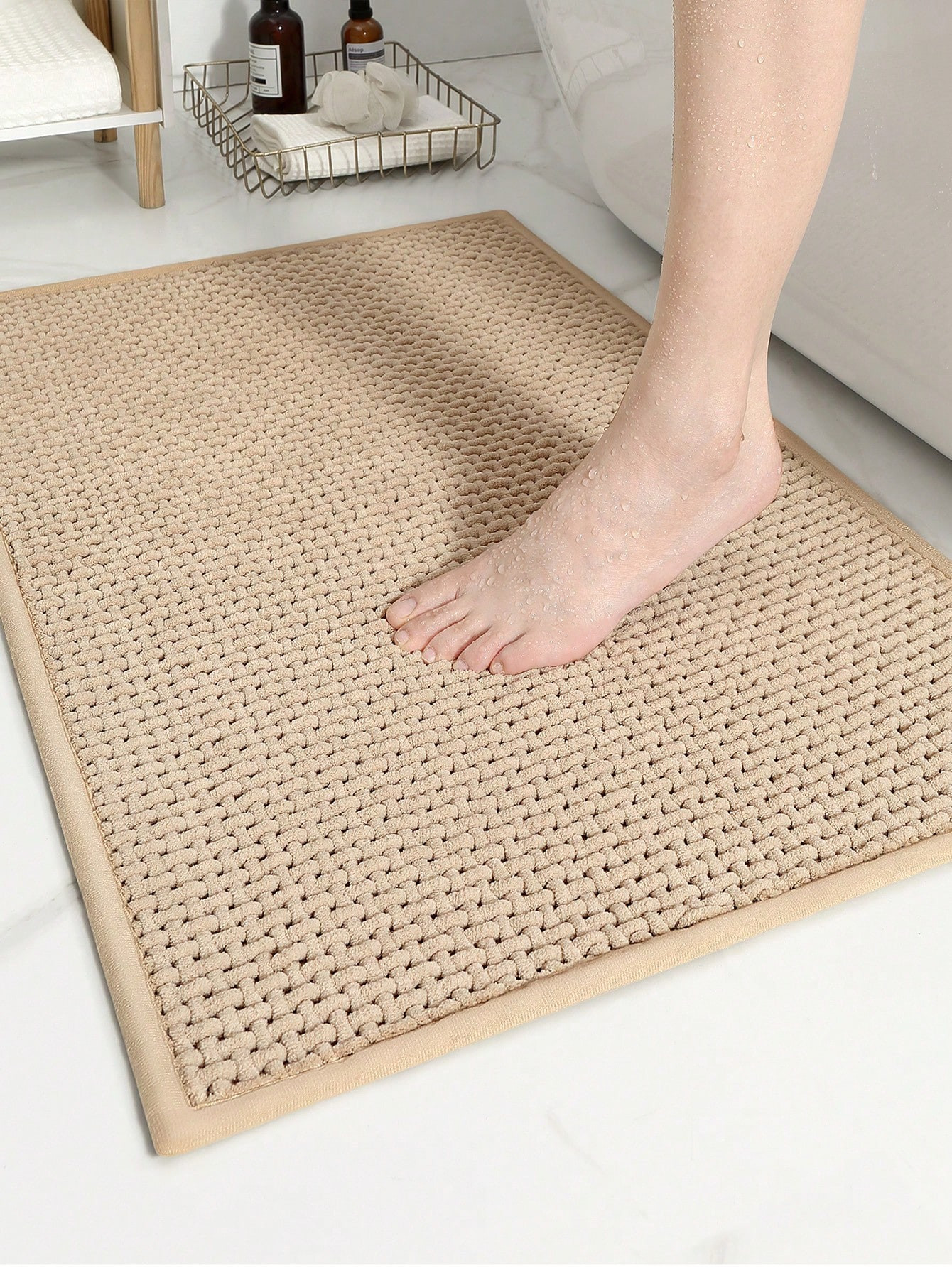 1pc Chenille Material Solid Khaki Color Rectangle Shaped All Seasons Floor Mat, Simple Style, Ant... | SHEIN