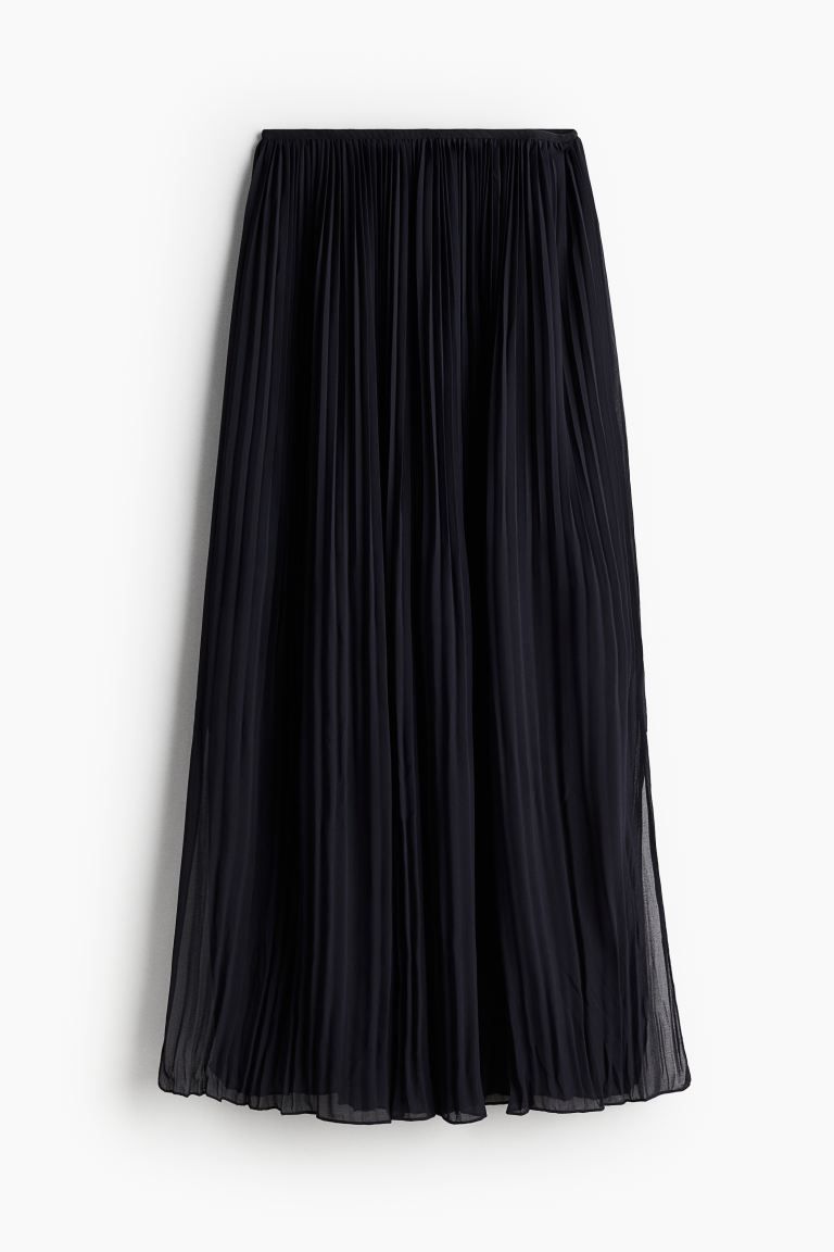 Pleated Chiffon Skirt - Regular waist - Long - Navy blue - Ladies | H&M US | H&M (US + CA)