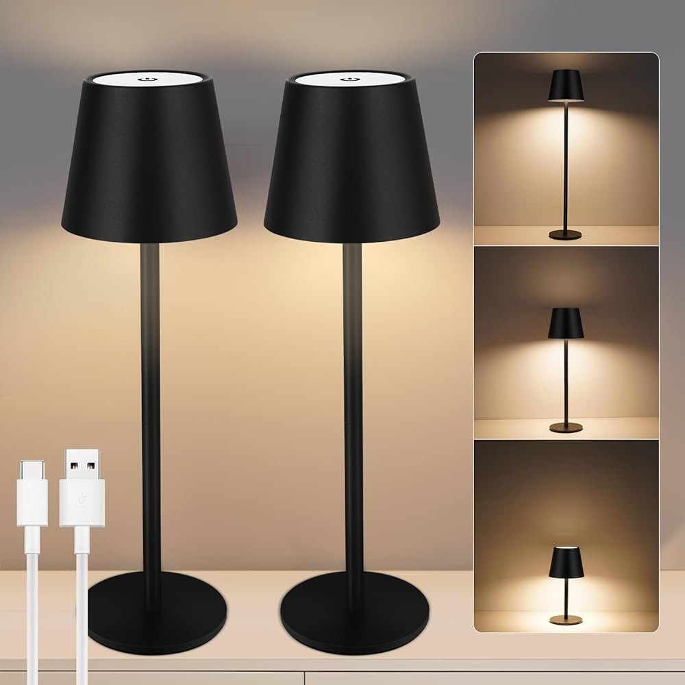 Black Cordless Table Lamp Set of 2 - 8-20 Inches Adjustable Height, 5000mAh Rechargeable Battery ... | Amazon (US)