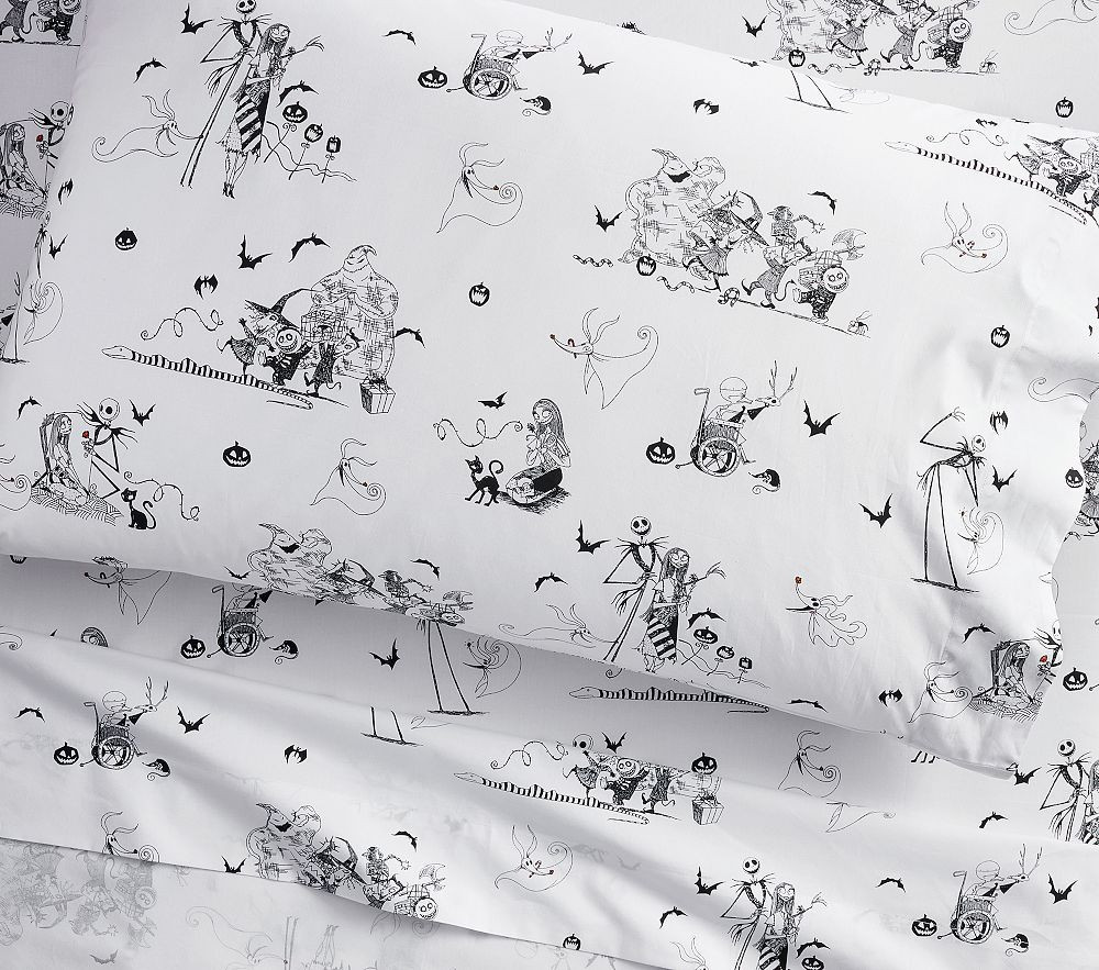 Organic Nightmare Before Christmas Sheet Set , Pillow Case , Gray Multi | Pottery Barn Kids
