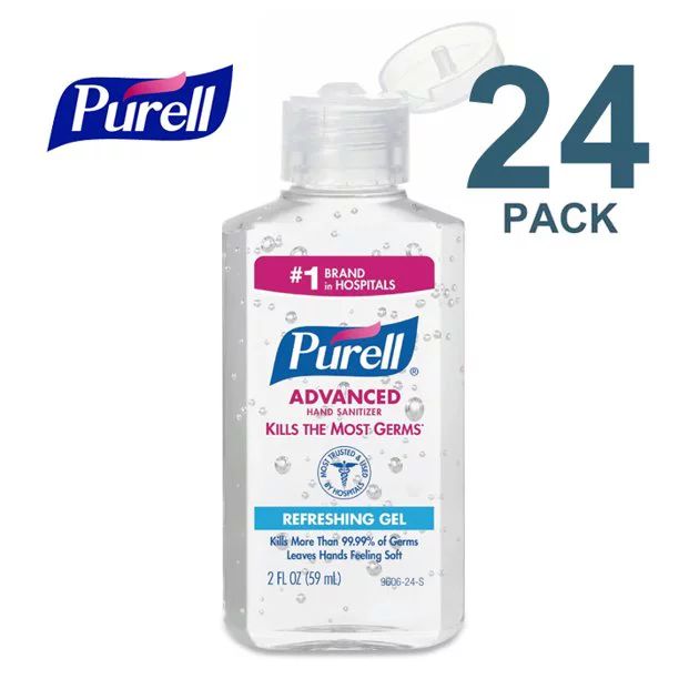 Purell Hand Sanitizer 2 oz Personal Bottle, 70% Ethyl Alcohol Gel, PK24 - 9606-24-S | Walmart (US)