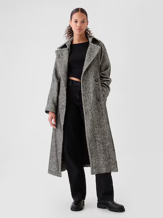 Double-Breasted Herringbone Belted Trench Coat | Gap (US)