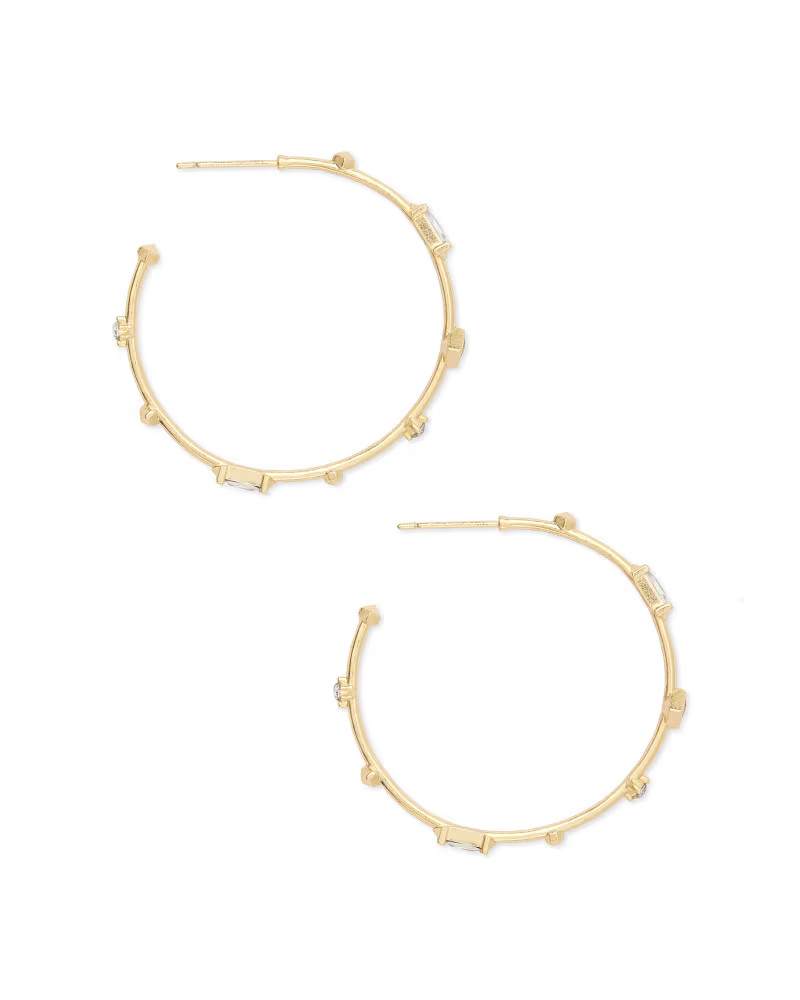 Rhoan Gold Hoop Earrings in White Crystal | Kendra Scott