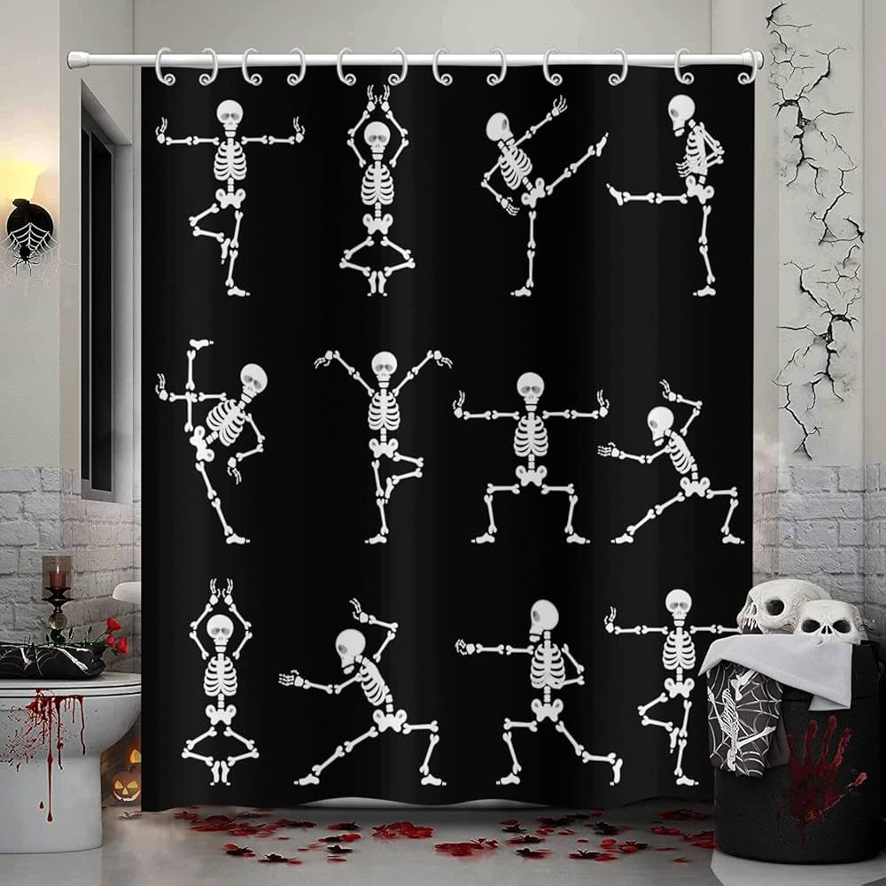 GCIREC Halloween Shower Curtain, Cartoon Funny Skull Skeleton Dancing Bathroom Curtain Halloween ... | Amazon (US)