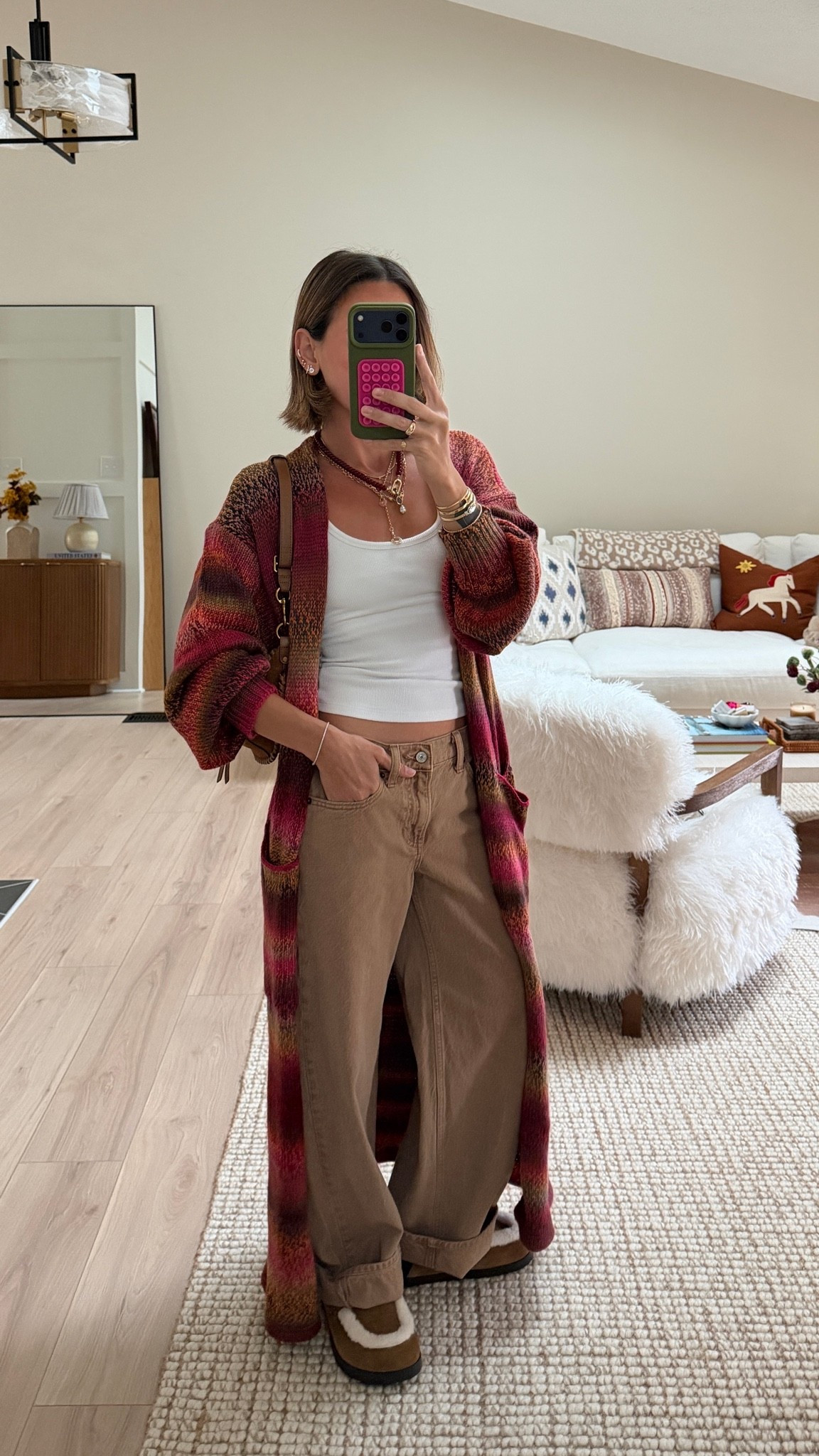 Casual dinner! XS sweater and tank, 24 short jeans in light brown. I had the cardigan hemmed