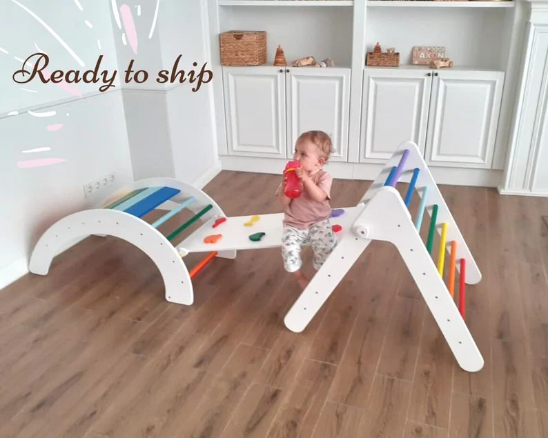 montessori climber play gym indoor playground toddler wooden set slide furniture toddler climbing... | Etsy (US)