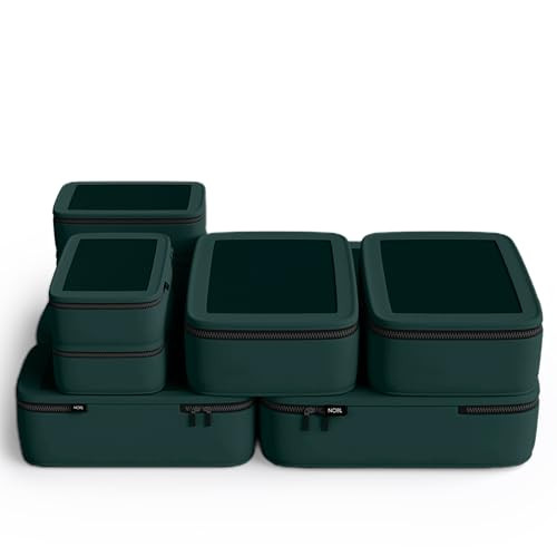 NOBL Travel Compressible Packing Cubes Set, 6 Pieces Travel Packing Organizers, Compression Luggage Cubes for Suitcases & Carry On, Space Saving (XXS, XS, S, M, L, XL) - Forest Green | Amazon (US)