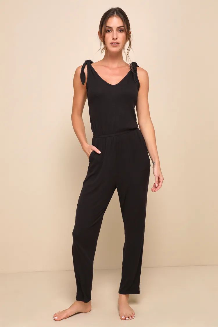 Belmore Black Ribbed Sleeveless Jumpsuit | Lulus