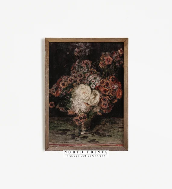 Moody Floral Painting | Vintage Dark Academia Decor Wall Art PRINTABLE | Digital | 939 | Etsy (US)