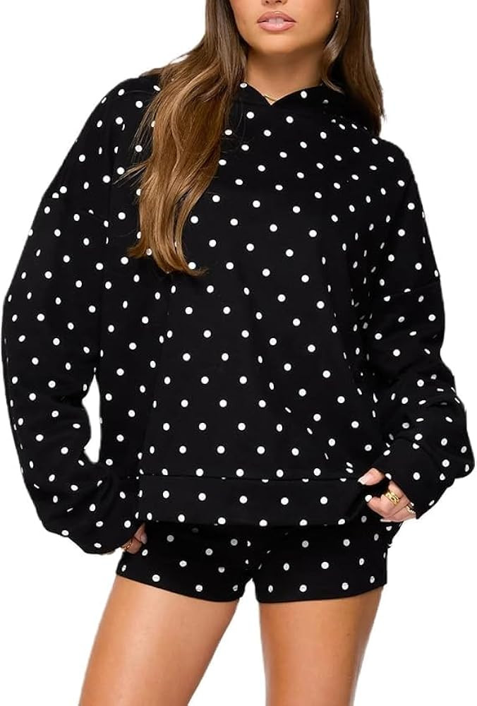 Amiblvowa 2 Piece Workout Sets Women Teen Girl Y2k Polka Dot Sweatshirt Hoodie Pullover Outfit Lo... | Amazon (US)