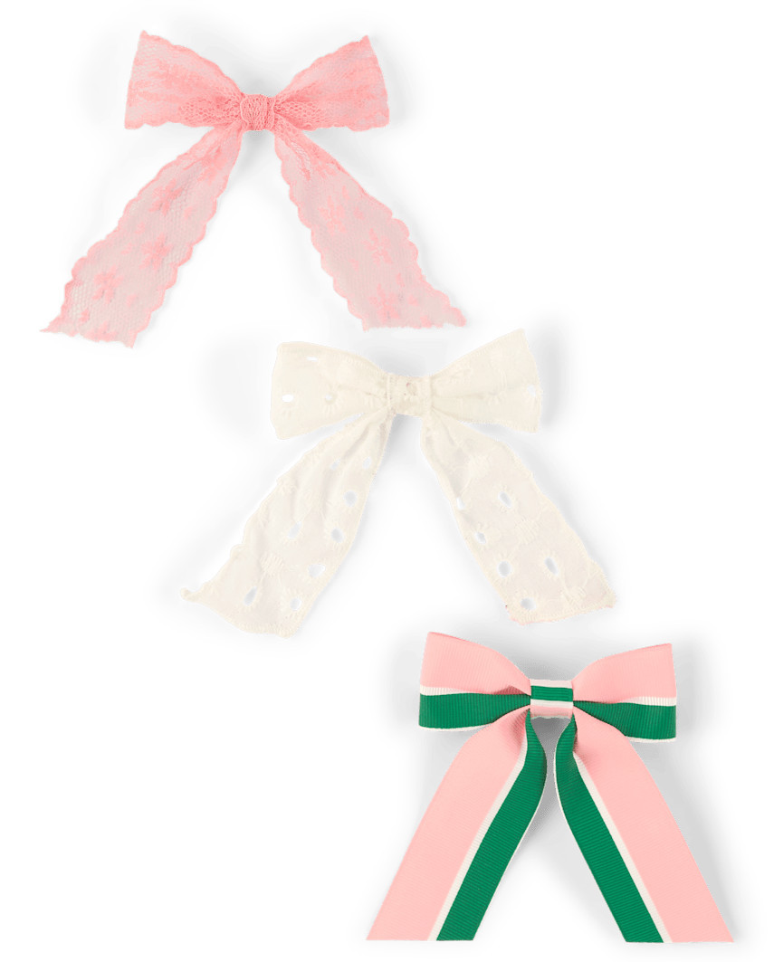 Gymboree | Girls | Striped Bow Hair Clip 3-Pack - Club House | 100% Polyester Grosgrain | Gymboree