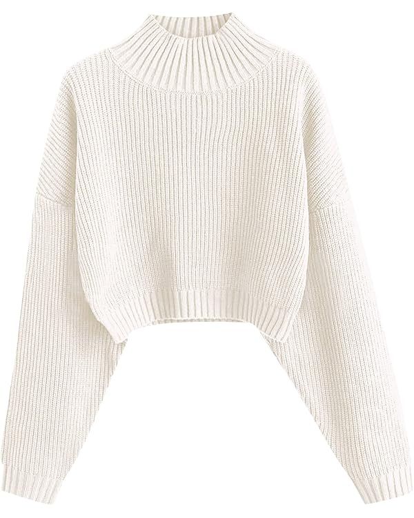 ZAFUL Women's Cropped Turtleneck Sweater Lantern Sleeve Ribbed Knit Pullover Sweater Jumper | Amazon (US)