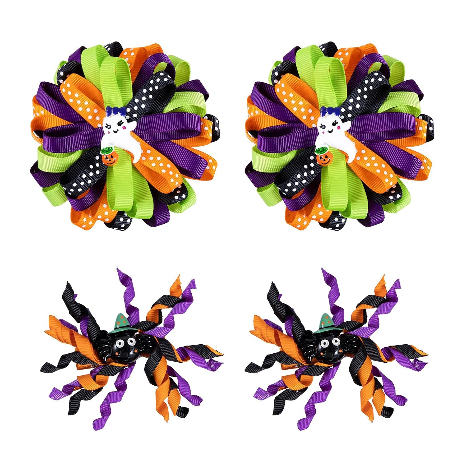 Halloween Korker Hairbow Clips Girls Spider Ghost Pumpkin Curly Corker Ribbon Cheer Bow Alligator... | Amazon (US)