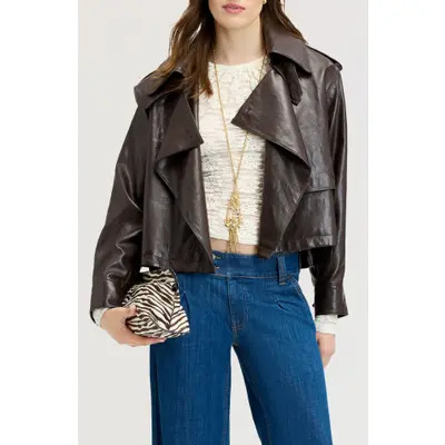Sam Edelman Draped Faux Leather Jacket in True Black at Nordstrom, Size Small | Nordstrom